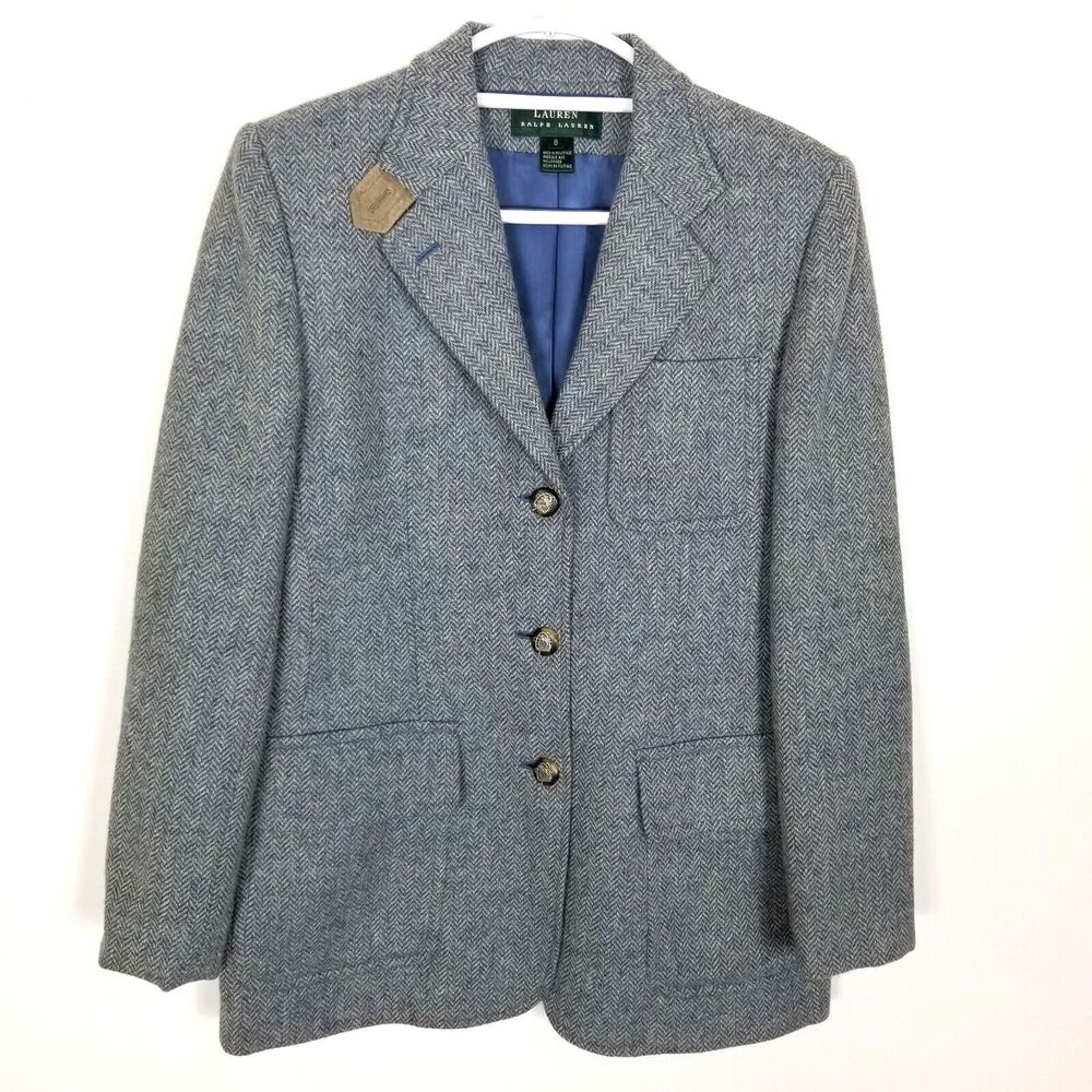 Lauren Ralph Lauren Equestrian Herringbone Horse Lambs Wool  Blazer Sz 8 Jacket